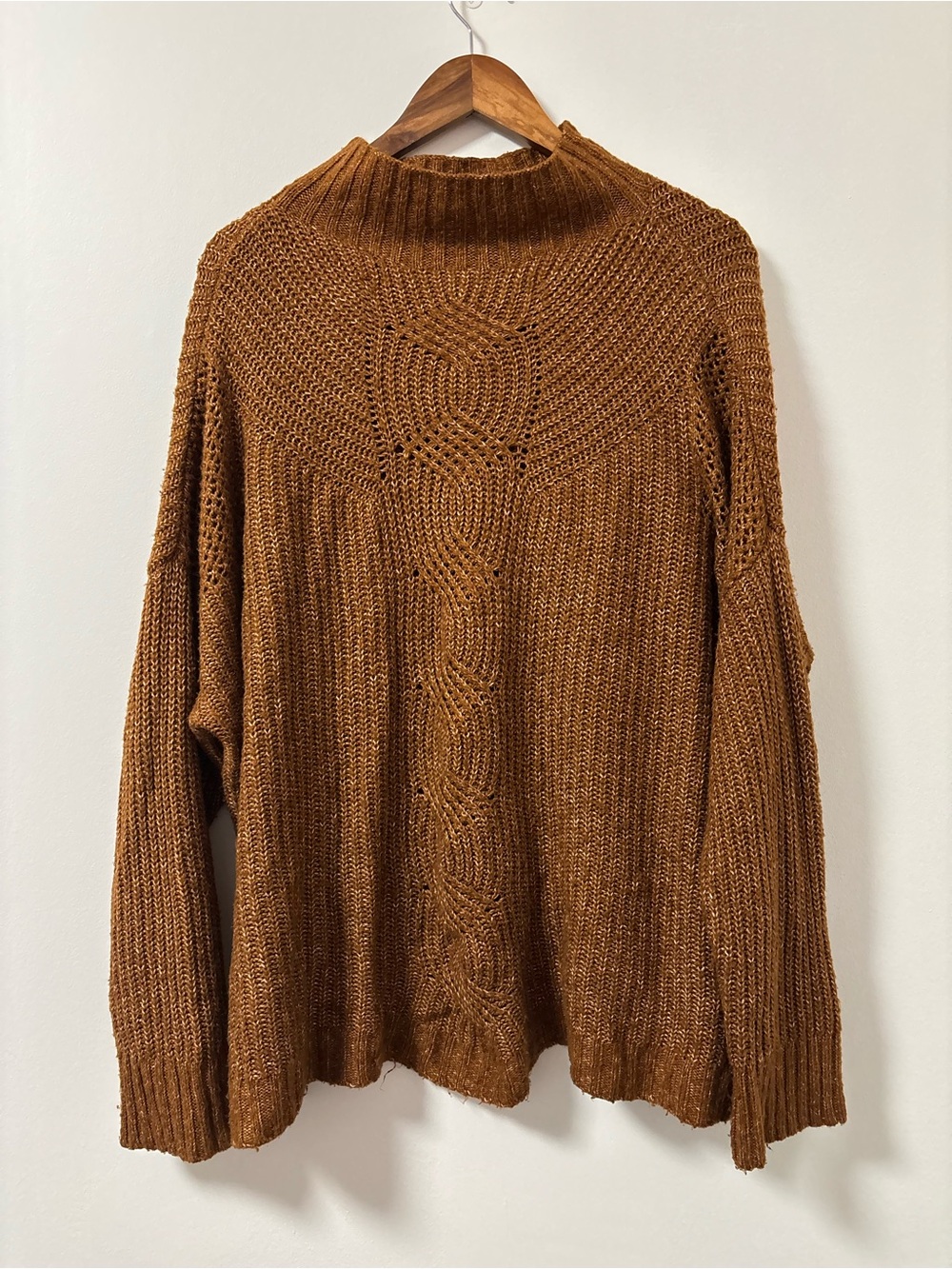 Flowy Knit Mock Neck Sweater - Brown/Orange